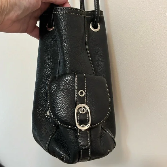 Luce genuine leather purse shoulder hand bag medium black bucket cinch style - Picture 2 of 16